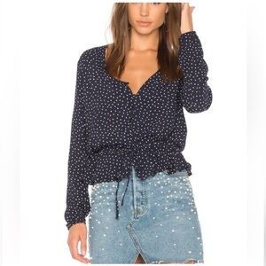 Rails Beaux Navy Blue Mini Hearts, Size Small, Peplum Shirt, Drawstring Waist